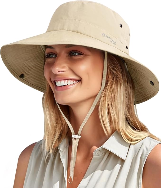 FURTALK Sun Hats for Women Ponytail UPF 80+ Beach Summer Hat Wide Brim Packable Cowboy Hat
