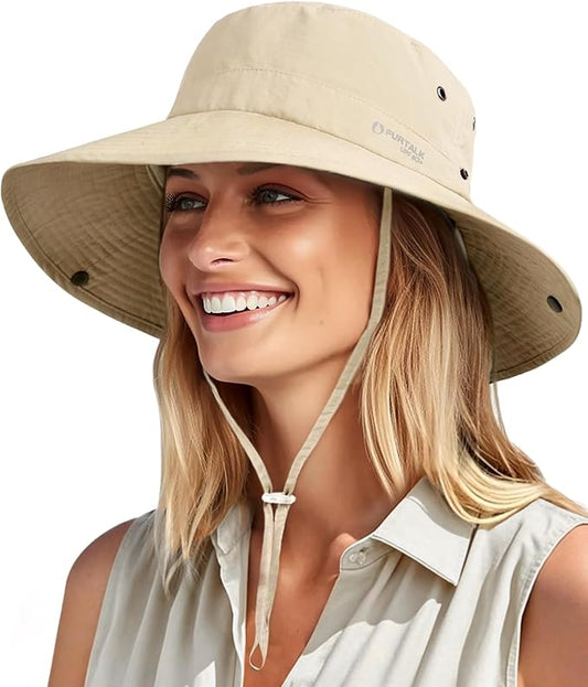 FURTALK Sun Hats for Women Ponytail UPF 80+ Beach Summer Hat Wide Brim Packable Cowboy Hat