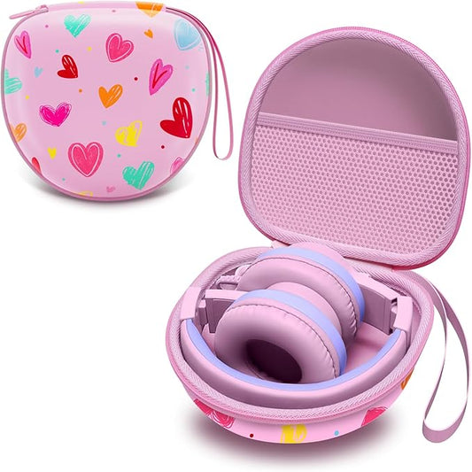Kids Headphones Case Compatible with iClever HS19 / BTH12 / BTH22 / BTH20, Candy Bila BH03, JoySpark-T5, MIDOLA MD-B01, EarFun, IMYB, Noot Products Foldable Kids Headphones, Love Fans(Case Only)