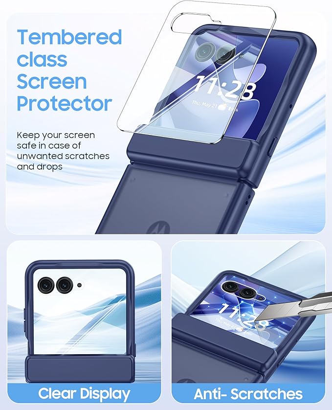 for Motorola Razr Ultra 2026 Case/Razr Ultra 2025 Case with Hinge Protection, Screen Protector, Skin Feel Translucent Frosted, Shockproof Slim Cover for Razr Ultra 2026/2025 -Blue