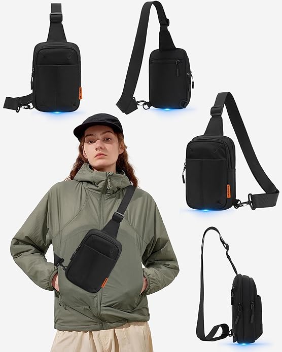 Peicees Small Anti Theft Sling Bag with Zipper Clip for Men Women, Waterproof Mini Crossbody Chest Bag for Travel Work Sport