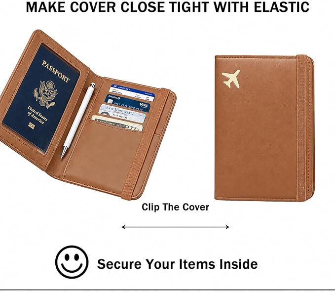 ZOPPEN RFID Blocking Passport Holder for Travel – PU Leather Waterproof Lightweight Passport Cover Wallet for Women Men, Travel Organizer with Card Slots for Airline Tickets & Passport Book, Brown