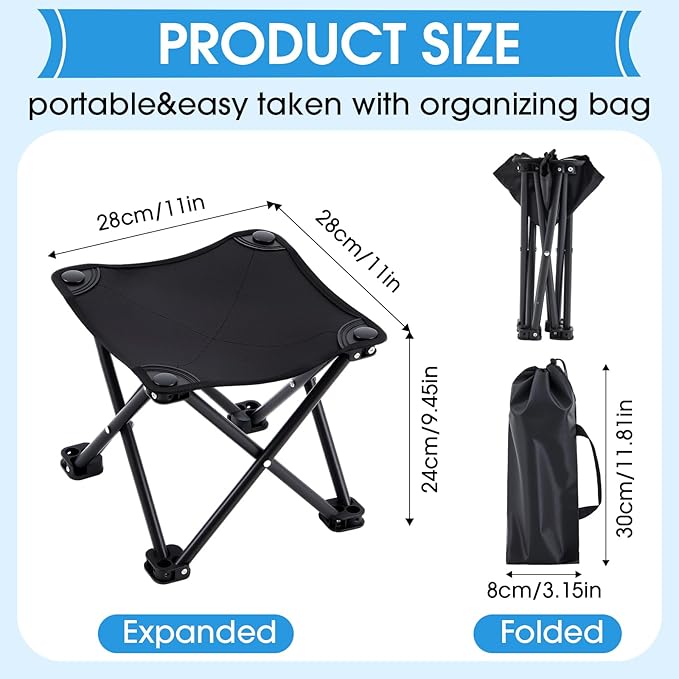 Ripeng 4 Pcs Portable Airplane Travel Foot Rest, Folding Camping Stool, Under Desk Foot Rest at Work for Long Flight, Home and Office Outdoor Hiking Fishing with Carry Bag (Black)