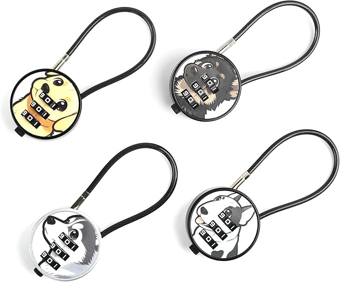 Small Combination Lock for Luggage, Gym Locker, Backpack Bag Zipper, Mini Combo Lock with Code, 5.12 Inch Steel Cable Padlock for Travel Suitcase (4-Dog, Cool)