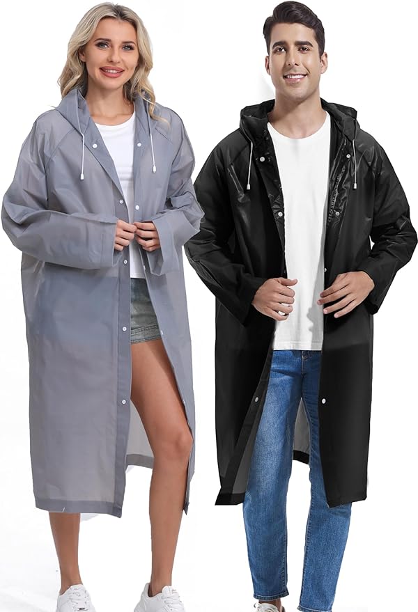 2PCS Rain Ponchos for Adults Reusable Rain Coats for Adults Rain Jackets Raincoats for Men Women