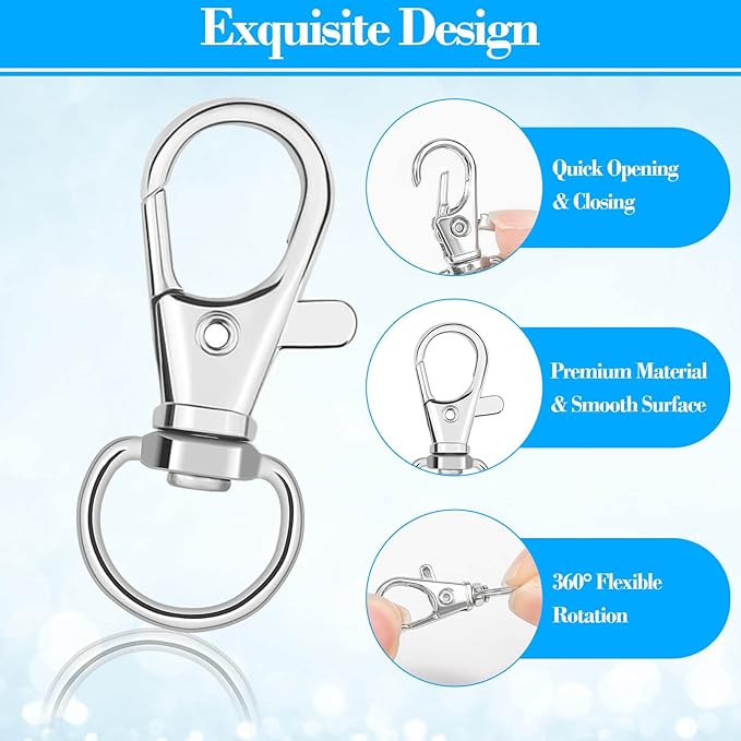 Anezus 100Pcs Key Chain Clip Hooks Swivel Lanyard Snap Hook Keychain Hooks for Lanyard Key Rings Crafting