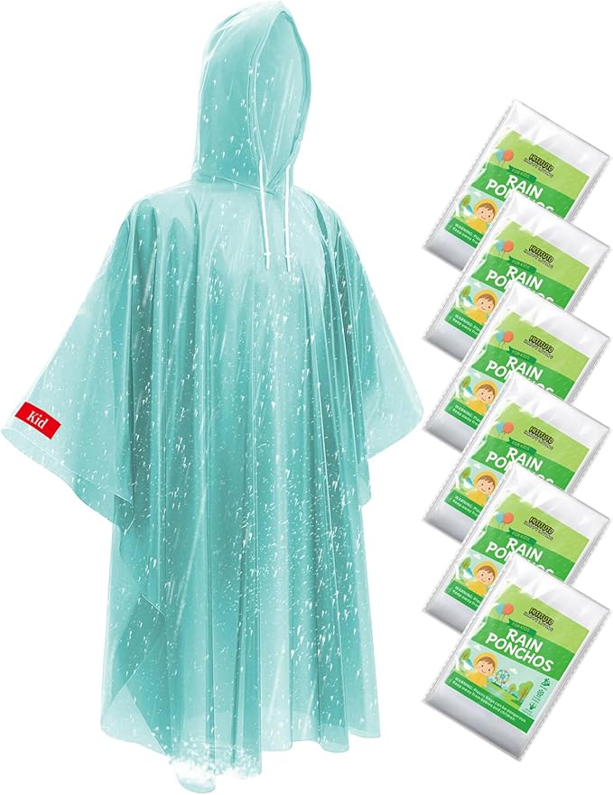 Hitituto Rain Ponchos Family Pack Kids– 6/12/24 Pack Disposable Poncho with Hood, Clear & Assorted Colors, Home Survival Kits