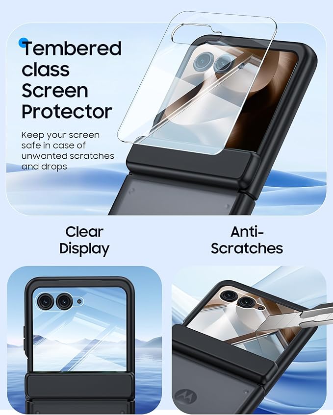 for Motorola Razr 2025 Case/Razr 2024 Case with Hinge Protection, Screen Protector, Ultra-Thin Skin Feel Translucent Frosted, Shockproof Cover for Razr 2025/2024-Black (NOT for Plus/Ultra)