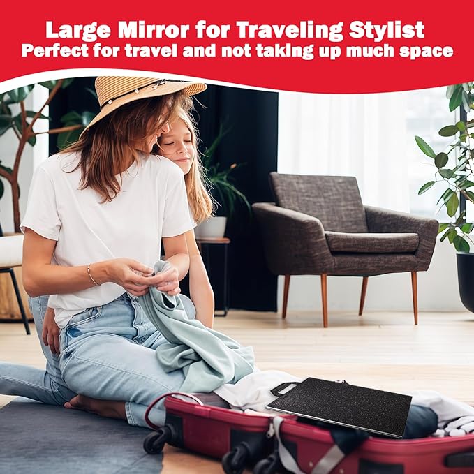 Foldable Full Length Mirror, 2 in 1 Hangable & Tabletop Acrylic Mirror, Portable Travel Mirror with Handle for Dance Bedroom Wardrobe Stage Makeup Checks Camping Outdoor Use (47" x 12.5", Four-Fold)
