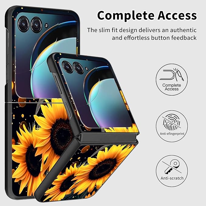 for Motorola Razr Plus 2025 Case,for Razor Plus 2025 Phone Case Cute Slim Hard PC Ultra-Thin Anti-Scratches Shockproof Protective Cover,Glitter Sunflower