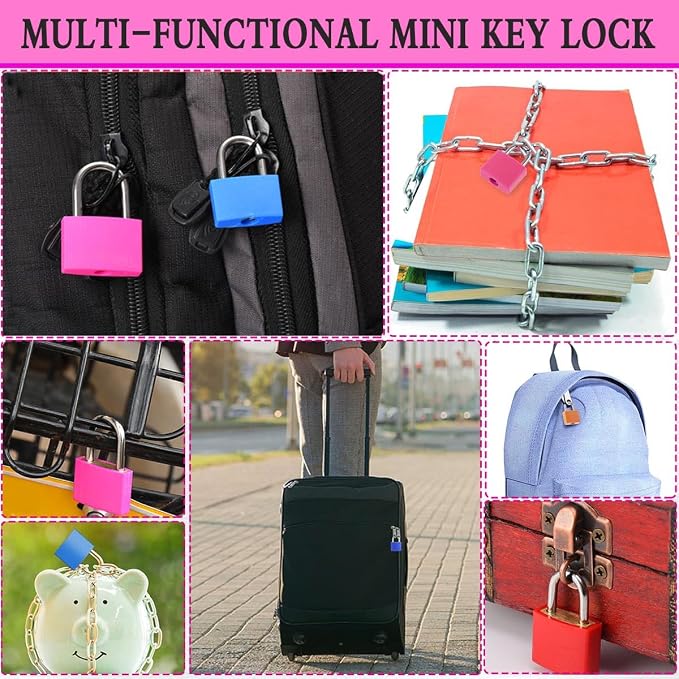 3 Pcs Small Locks with Keys,Multicolor Mini Key Locks, Plastic-Covered Copper Keyed Padlock for Luggage, Backpack, Gym Locker, Suitcase, Boxes