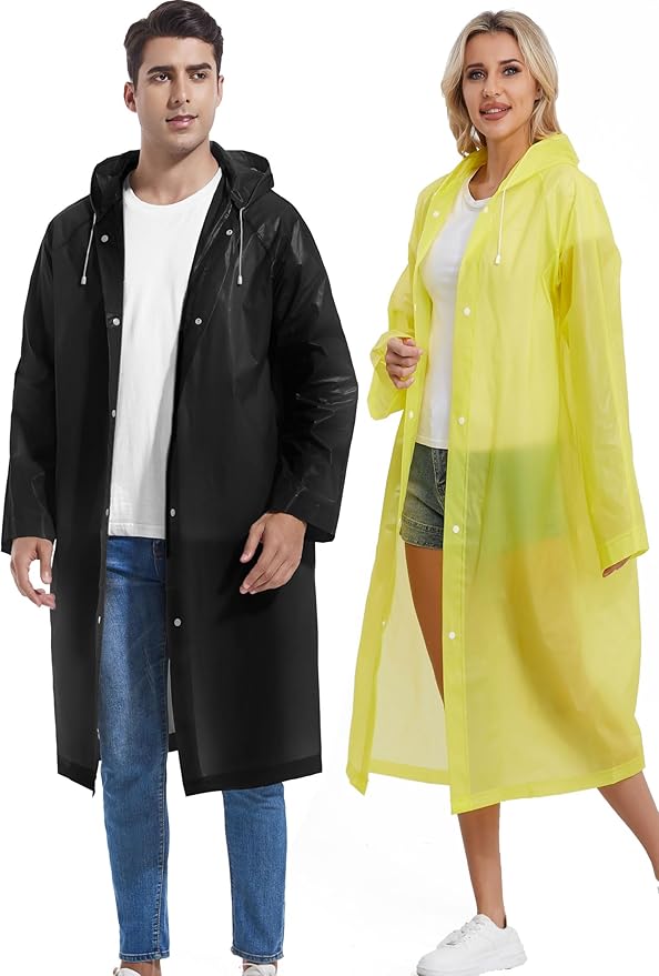 2PCS Rain Ponchos for Adults Reusable Rain Coats for Adults Rain Jackets Raincoats for Men Women