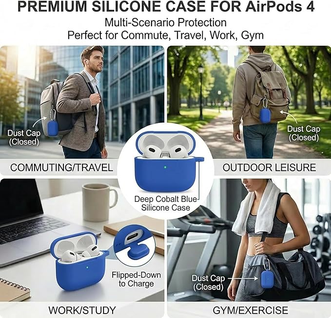 for Airpods 4th Case Cover, Come with Cleaner Kit,Soft Skin Silicone Case Cover with Keychain, Full Protective Case for Men and Women, Compatible with AirPods 4th Generation Case,Blue