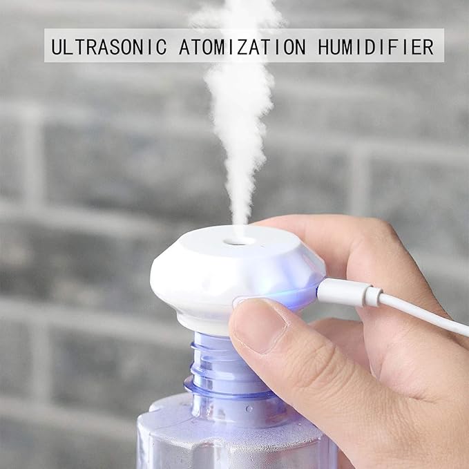 Mini Water Bottle Humidifier, Adjustable USB Donut Mist Maker Stick Wick for Travel Bedroom Car Plant, DIY Personal Bottle, Quiet Bedside