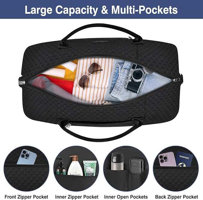 ITIEZY Weekender Overnight Bag for Women - Large Travel Duffel Bag with Shoe Compartment, Gym Duffel Bag Hospital Bag Carry On Tote Bags for Airplanes with Crossbody Bag Toiletry Bag 3Pcs Set