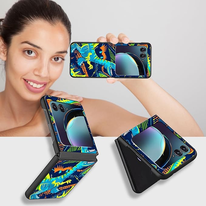 for Motorola Moto Razr Plus 2024 Case,for Moto Razr 50 Ultra Case Cute Slim Hard PC Thin Anti-Scratches Shockproof Protective Phone Cover for Motorola 50 Ultra,Blue Cartoon Dinosaur