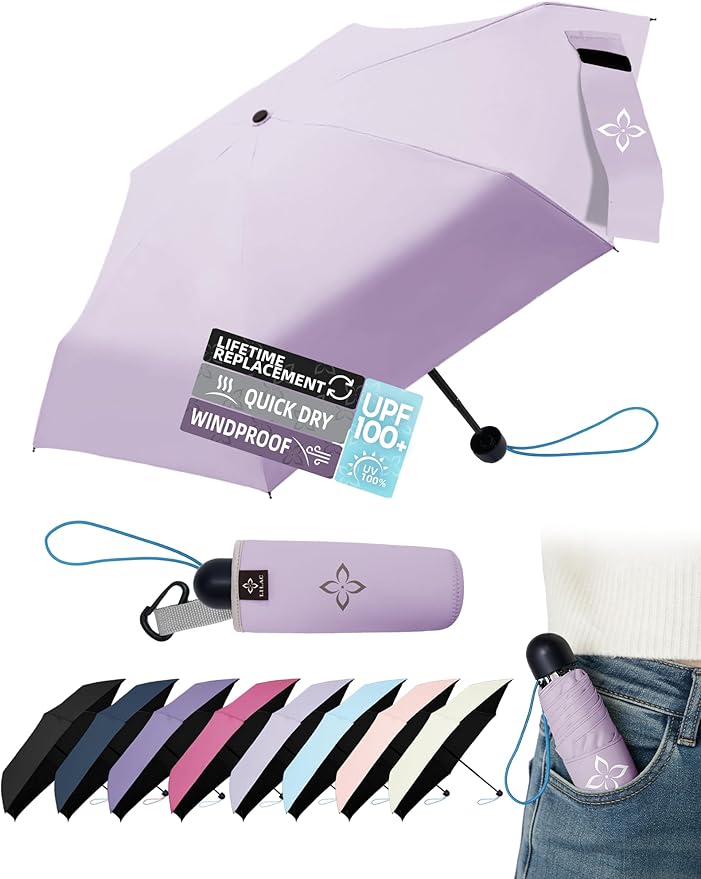 Mini Travel Umbrella for Rain - 43" Large Coverage Small Compact Umbrella, Reinforced Strong Frame, Lightweight Portable Parasol with UPF 100+ UV Protection, Gifts for Adults, Seniors & Students