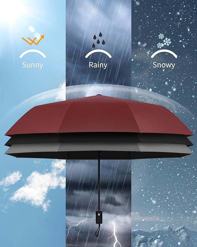 HIPPIH Compact Travel Umbrella for Rain - Windproof Automatic Umbrellas, UV Umbrella for Sun Protection with Black Anti-UV Coating, Portable Small Umbrellas for Backpack, Car, Walking, Kids, Women