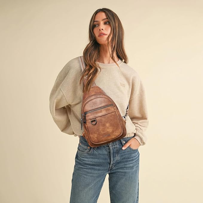 Leresas 7L Sling Bag for Women Men Vegan Leather Crossbody Bags Fanny Pack Purse Backpack Over Shoulder Bag Travel Anti Theft