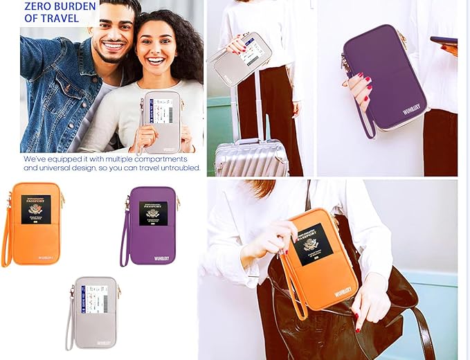 Secure, Practical, RFID Family Passport holder, Travel wallet (Purple), Strong storage Funtion Three-layer Design, Travel Document organizer,