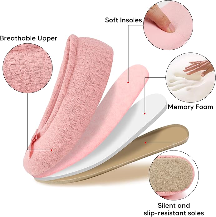 ANLUKE Women's Ballerina Slippers Fuzzy House Shoes Memory Foam with Non-Slip Sole