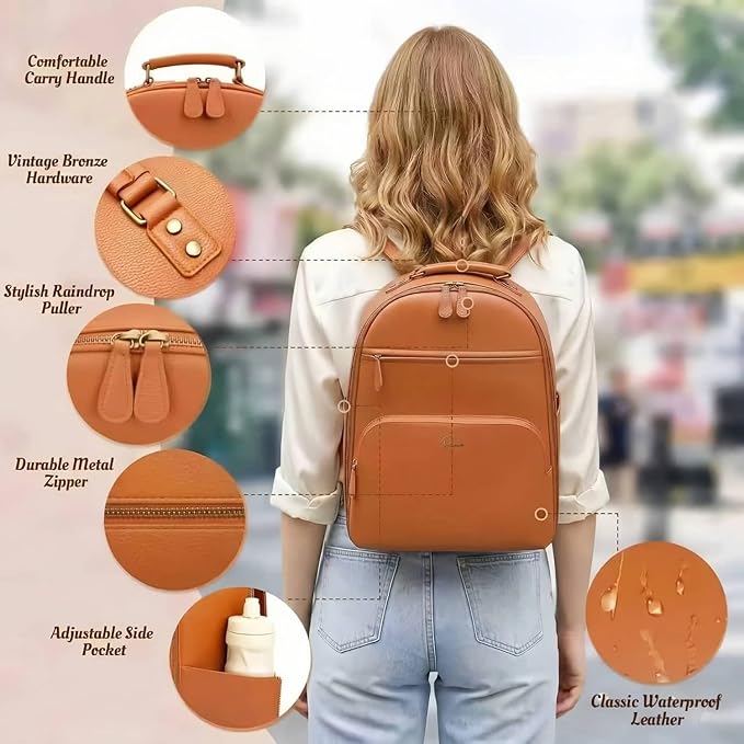 Camera Backpack Classic PU Leather for DSLR, Professional Camera Bag for Photographers with 15 Inch Laptop Compartment Large 20L