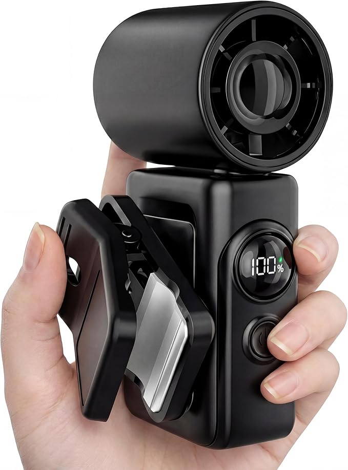 Portable Handheld Fan, Mini Clip On Fan with 4 Speeds, USB-C Fast Charging, Power Display, Handheld & Clip-On Dual Mode, Lightweight 0.26lb Personal Fan for Travel, Office, Outdoor, Stroller, Black