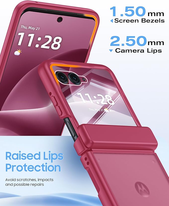 for Motorola Razr+ Plus 2026,Razr+ Plus 2025/2024 Case with Hinge Protection, Screen Protector, Skin Feel Translucent Frosted, Shockproof Cover for Razr+ 2026/2025/2024-Rose Red