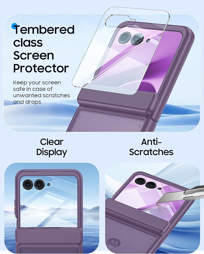 for Motorola Razr 2025 Case/Razr 2024 Case with Hinge Protection, Screen Protector, Ultra-Thin Skin Feel Translucent Frosted, Shockproof Cover for Razr 2025/2024-Purple (NOT for Plus/Ultra)