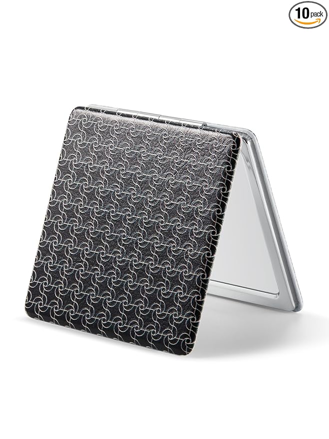 OMIRO 1X/3X Magnifying Mirror, Unique Painting Compact Mirror with Classical PU Leather (Black Pinwheel Stripe)