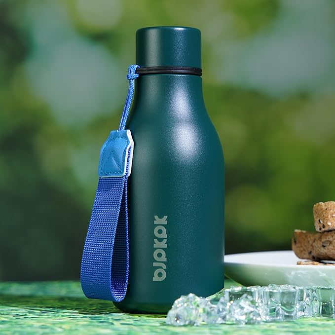 BJPKPK Insulated Water Bottles, 12oz Stainless Steel Metal Water Bottle with Strap, BPA Free Leak Proof Jugs, Mugs, Flasks, Reusable Thermal Flasks for Sports & Travel, Army Green