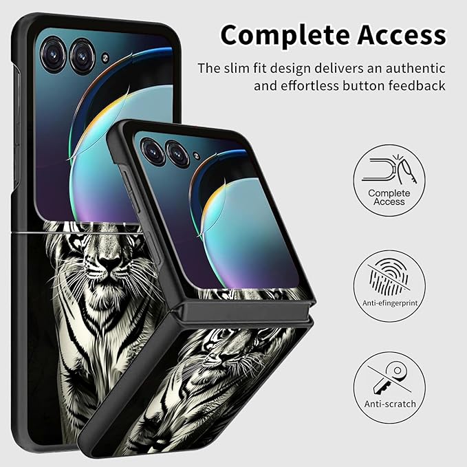 for Motorola Razr Plus 2025 Case,for Razor Plus 2025 Phone Case Cute Slim Hard PC Ultra-Thin Anti-Scratches Shockproof Protective Cover,Cool Black Tiger