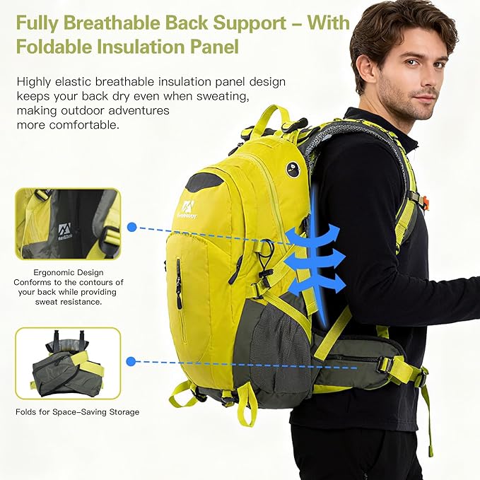 Farmer&Donkey Hiking Backpack, 40L Waterproof Camping Backpack with Packable Back Panel & Rain Cover, Men Women Rucking Backpacking Backpack Outdoor Sport Lightweight Travel Daypack for