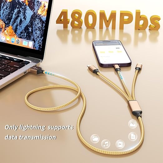 USB Multi Charging Cable for All Devices, Nylon 3 in 1 Multiple Charger Cable Charger with Multiple Connectors, USB A to USB C/Micro/IP USB Cable for iPhone 17-8 Pro Max/Android/iPad, 2Pack 4FT