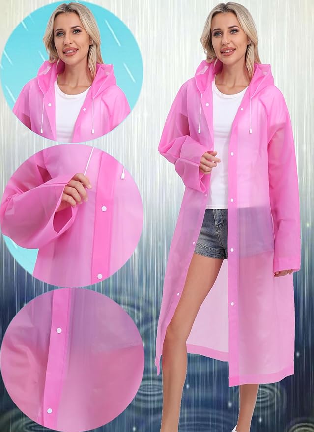 2-Pack Reusable Rain Ponchos for Adults, HOOMBOOM Raincoats Emergency for Women/Men with Drawstring and Sleeves
