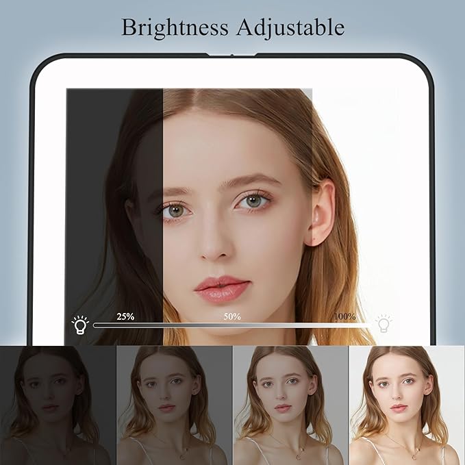 FUNTOUCH Rechargeable Travel Makeup Mirror with 72 Led Lights, Portable Lighted Beauty Mirror, 3 Color Lighting, Dimmable Touch Screen, Tabletop LED Folding Cosmetic Vanity Mirror