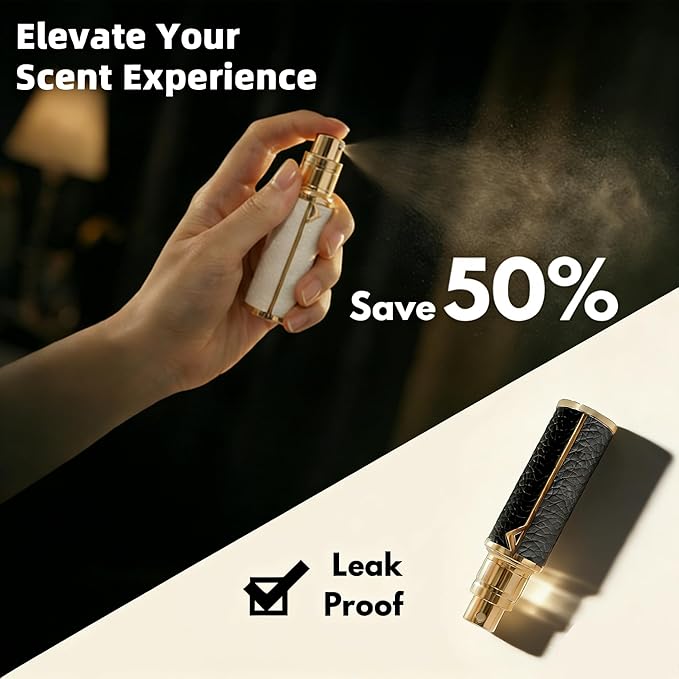 2PCS Perfume Travel Refillable Bottle, Luxury Leather Travel Perfume Atomizer 5ml, TSA Approved Leak-Proof Cologne Sprayer for Men Women, Portable Mini Perfume Bottle for Travel, Daily Use and Gift