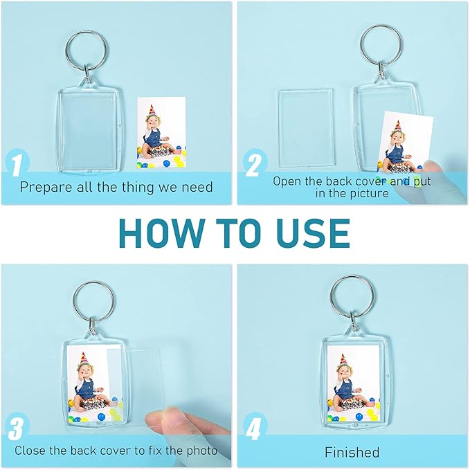 MTLEE 150 Pcs Photo Insert Keychain Clear Acrylic Picture Keychains Picture Frame Blank Photo Insert Keyring