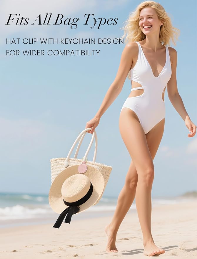 Niveaya Magnetic Hat Clip for Travel on Bag, Strong Magnet Keeps Hat Secure on Purse Luggage Backpack, Travel Essentials Accessory for Beach Cruise Outdoor, Stylish Leather Finish, Light Pink