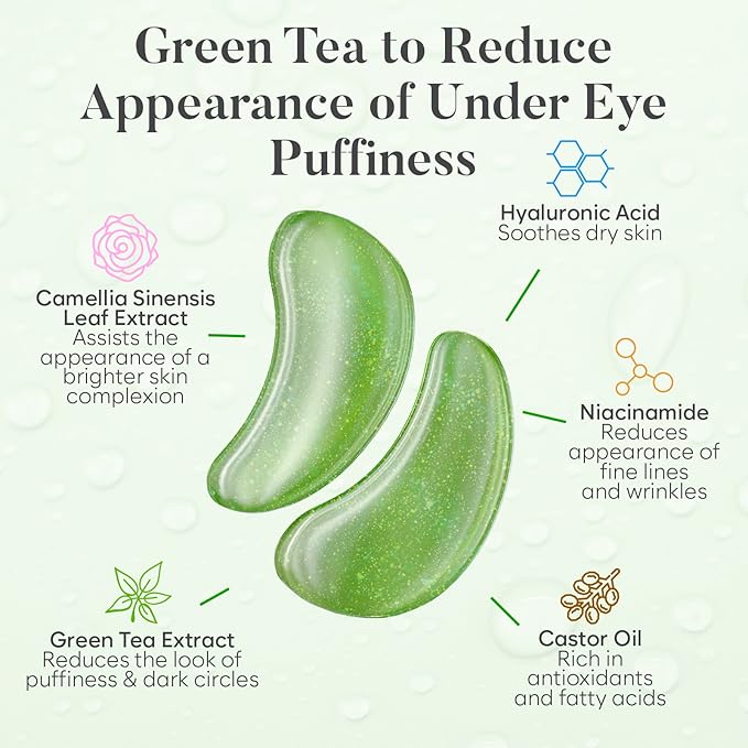 BLOOMORA Green Tea Under Eye Patches (20 Pairs) - Dark Circles & Puffiness Care - Hydrating Eye Mask for Dark Circles and Puffiness