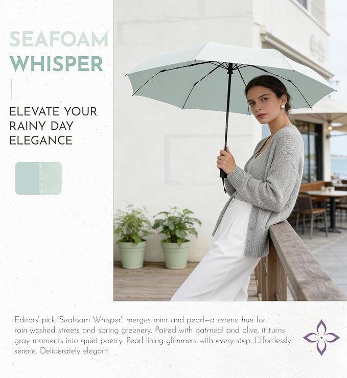 Windproof Travel Umbrella for Rain - 43" Compact Folding Umbrella, Reinforced Strong Frame, Lightweight Portable Parasol with UPF 100+ UV Sun Protection, Cruise Ship Essentials