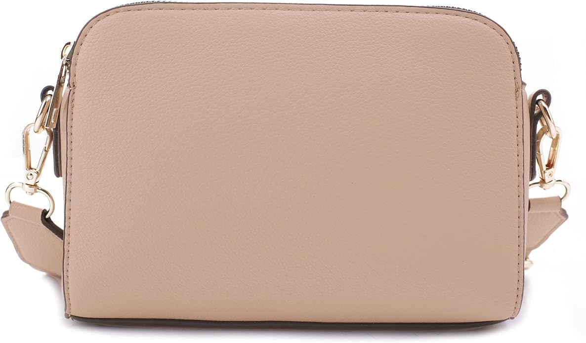 EVVE Crossbody Bags for Women Trendy Triple Zip Small Crossbody Camera Bag Purse with Wide Guitar Strap