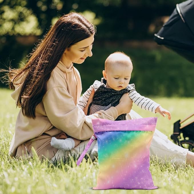 Colorful Rainbow Leopard Wet Bag Waterproof Washable Reusable Wet Dry Bag for Swimsuit Clothes Cloth Diaper Travel Pool Yoga Gym Toiletries Summer Gift for Baby Women Friend