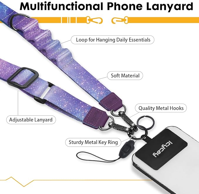 Icycay Phone Lanyard Crossbody, Starry Sky Cell Phone Strap for Around The Neck Adjustable, Anti Theft Cute Lanyard for ID Holder Keys Accessories Travel Essential Women