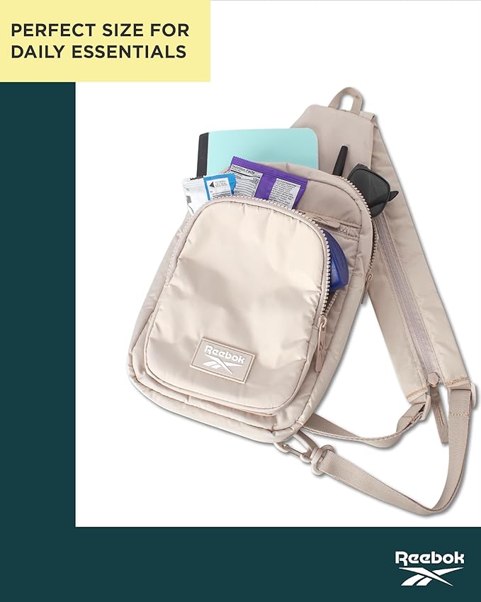 Reebok Unisex Crossbody Bag - Convertible Compact Durable Cross Body Bag for Women and Men - Gym and Travel Essentials, Size One Size, Cosmos Stucco