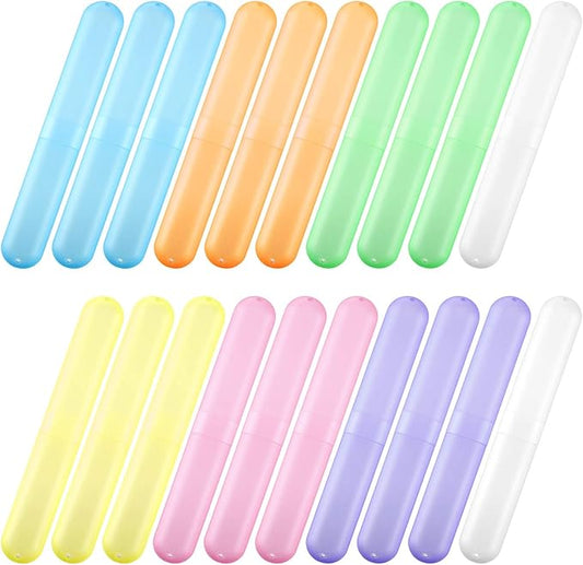 Boao 20 Pcs Travel Toothbrush Case Holder, Portable Toothbrush Storage, Classroom Pencil Case for Kids, Assort Color Toothpaste Cover Protector for Travel Use (Bright Color)