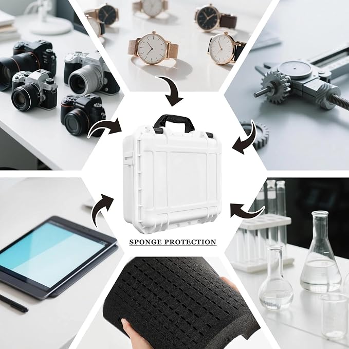 Relaxweex 1 Pcs Waterproof Hard Case with DIY Customizable Foam Insert Portable Protective Case with Knife for Camera Drones Equipments Tools Test Instruments(White,8.5 x 6.5 x 3.7 Inch)