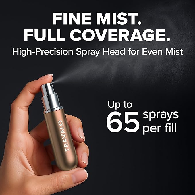 Travalo Classic HD Perfume Atomizer - Leak-Proof and TSA Approved for Air Travel - Reusable, Airtight, Easy-Fill Mini Pump Sprayer - Lightweight, Elegant Design w/Volume Window - Gold 0.17oz