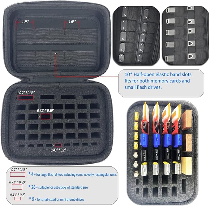 USB Flash Drive Case Memory Card Holder Thumb Drive Organizer USB Drives Storage Box for Sandisk/Samsung/SamData/Inland/PNY/Netac/JBOS (Case Only with Label and Strap)