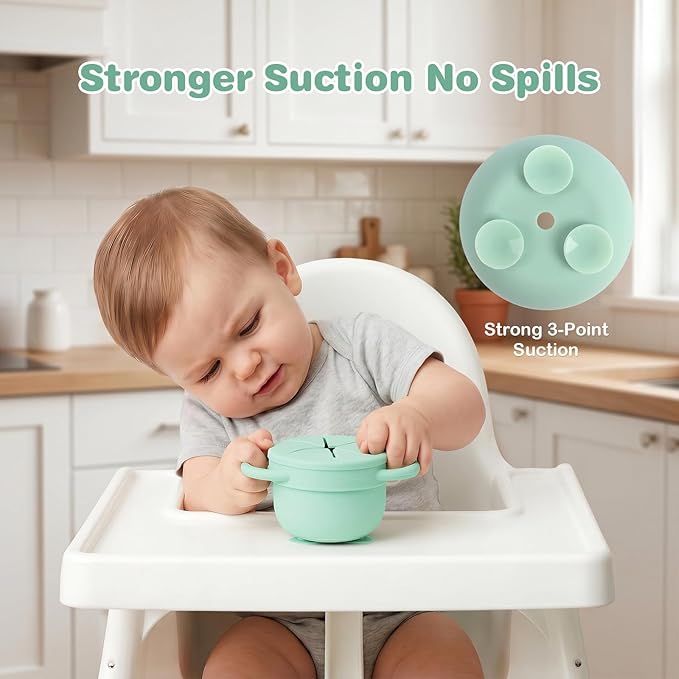 Daximo 2 Pack Toddler Snack Cups with Suction Base — 4-in-1 Detachable Stainless Steel Cups, Snack Cups for Toddlers Spill Proof with Silicone Lids & Handles for Mess-Free Snacking